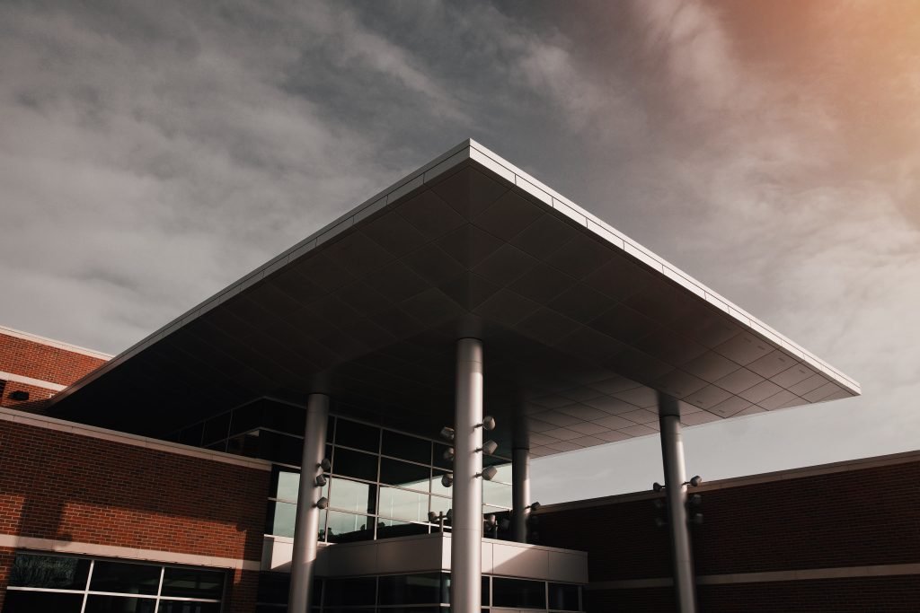 gray and brown concrete modern building shot from a low angle